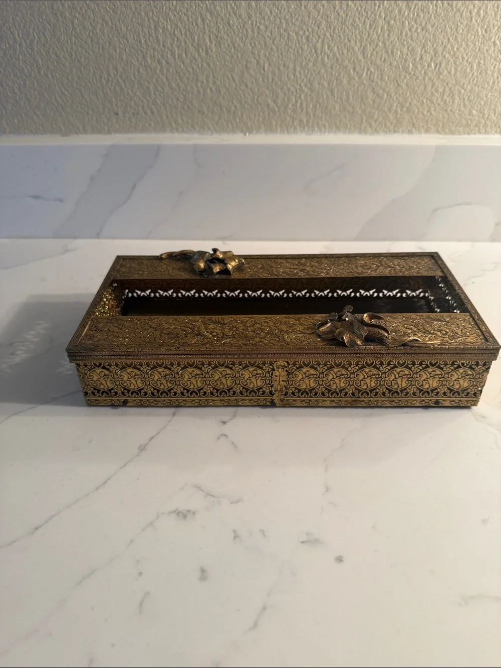 Vintage Brass Hollywood Regency Style Tissue Holder